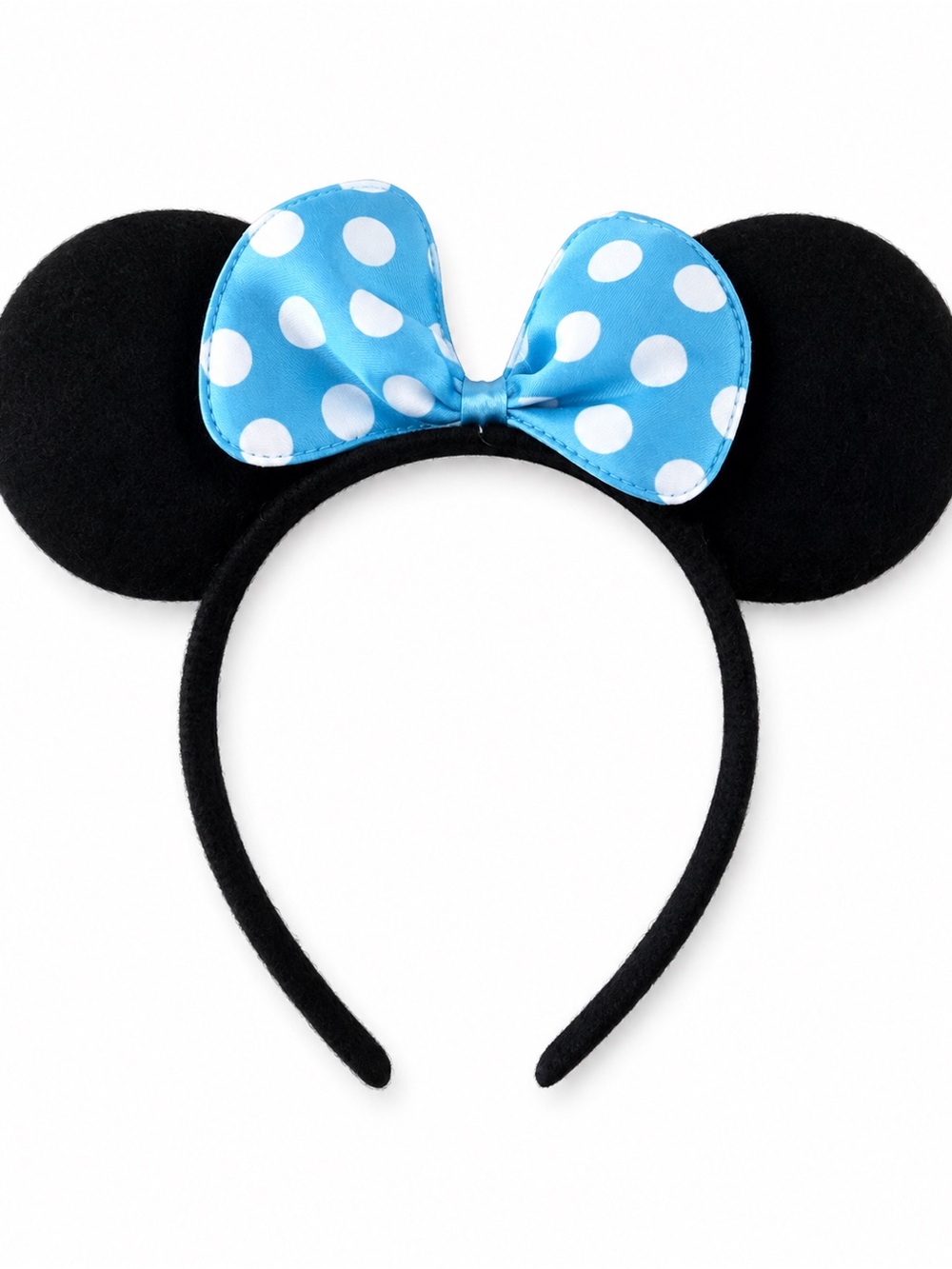 Source Unknown Black Minnie-Style Headband with Blue and White Polka Dot Bow